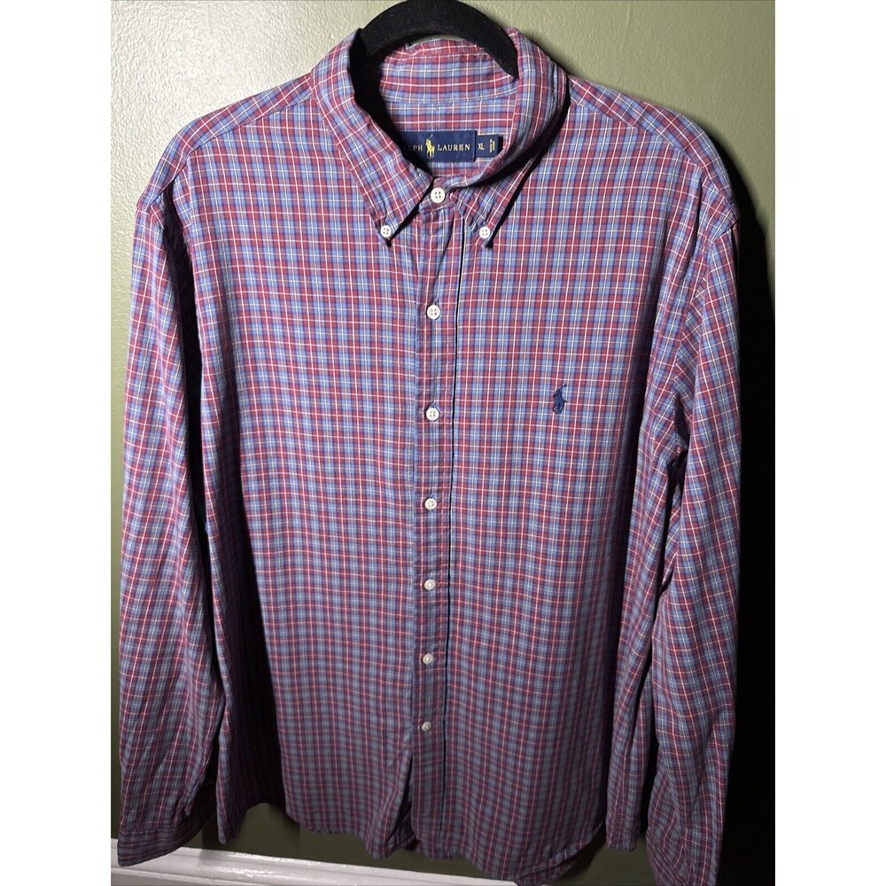 Ralph Lauren Shirt Mens XL Blue Plaid Button Down Long Sleeve
